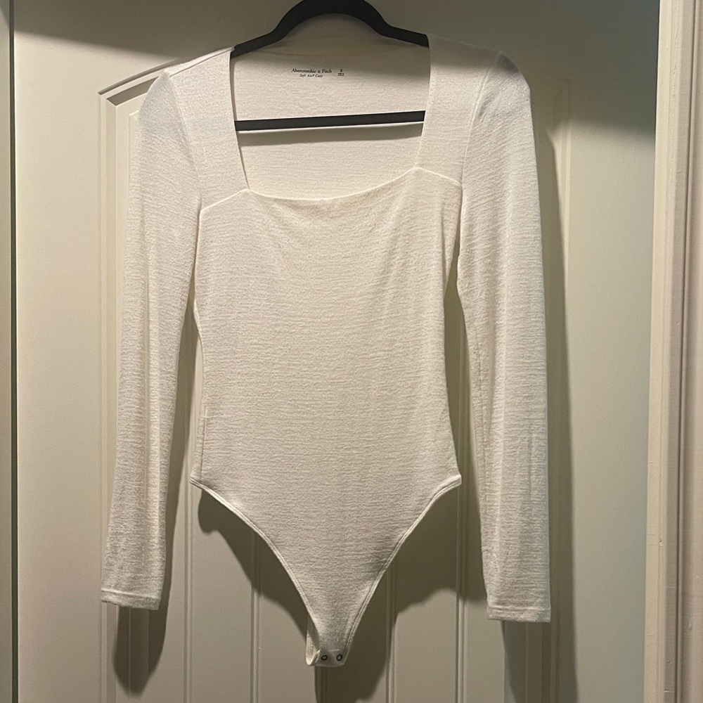 Women’s White Long Sleeve Square Neck Bodysuit